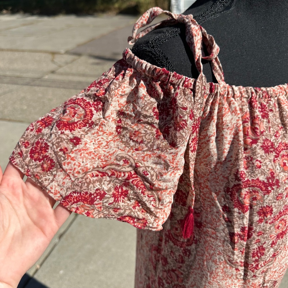 Madewell Paisley Print Off‎ The Shoulder Dress Bohemian Chic Tassel M - Picture 6 of 10